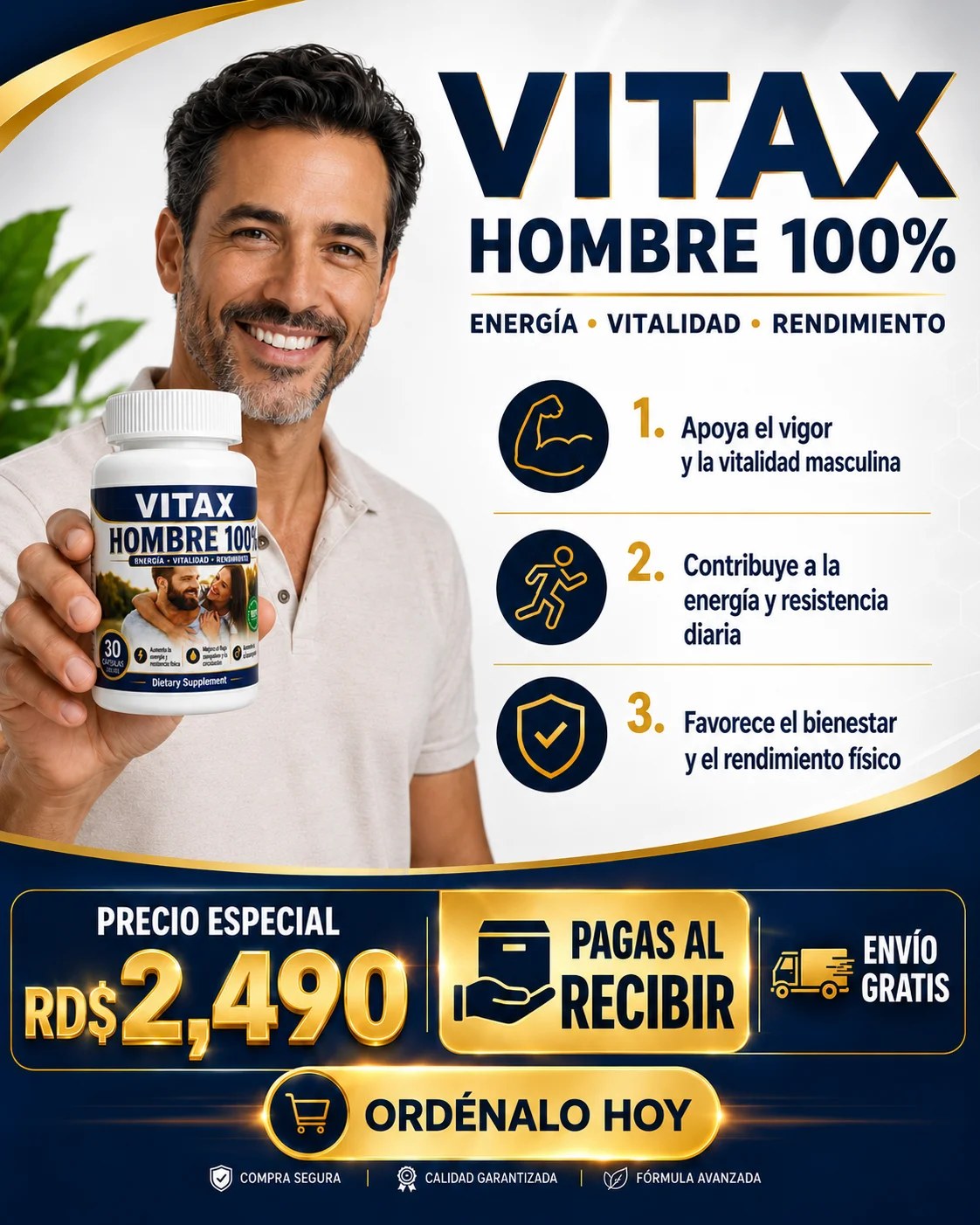 Vitax Hombre 100%, 30 cápsulas por RD$2,490 con envío gratis